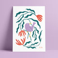 Print 06 "Ave lila flores rojas"
