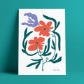 Print 07 "Ave lila dos flores rojas"