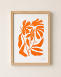 Serigrafía ave y flores naranja